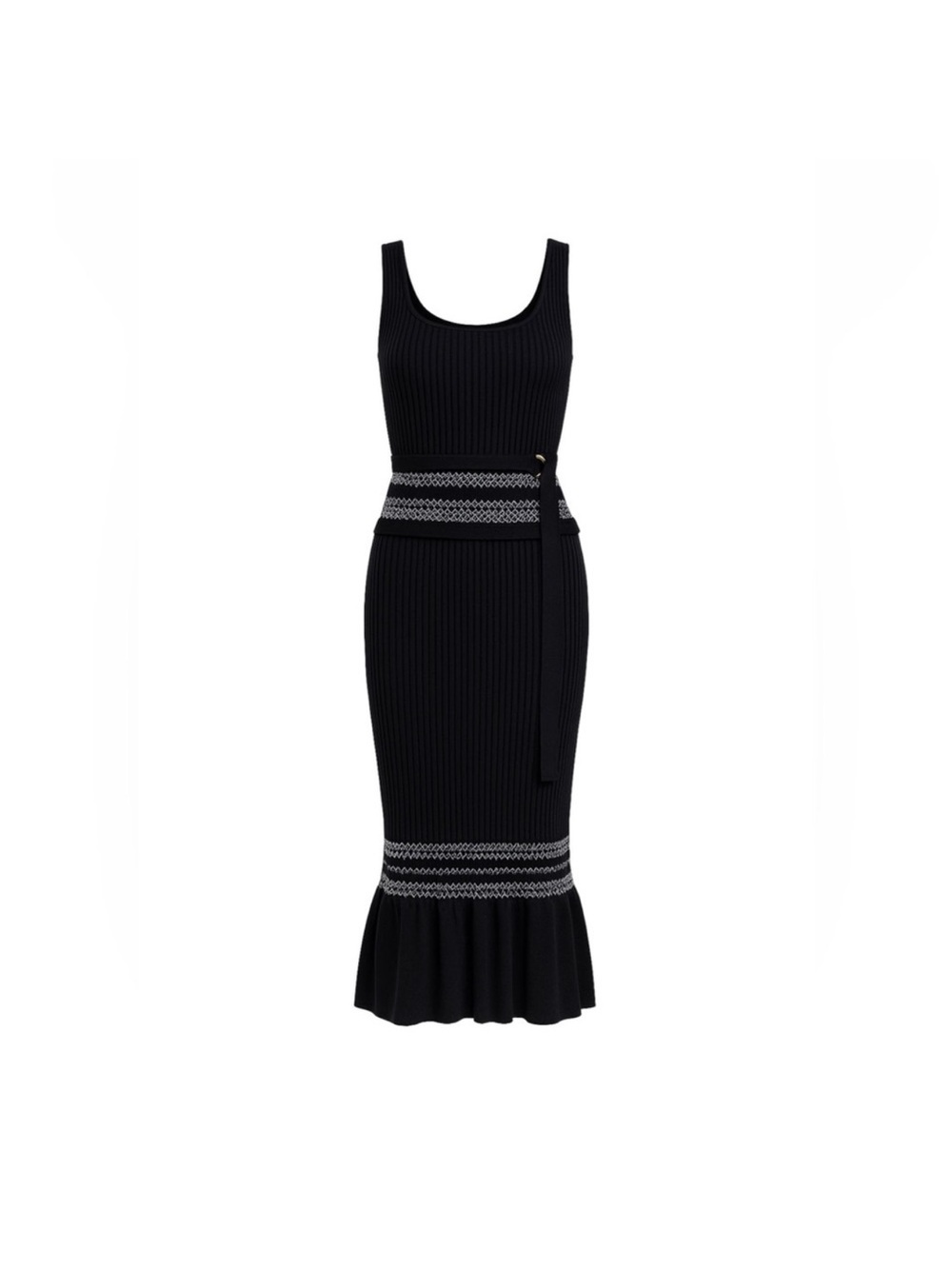 Sleek Black Ribbed Knit Midi Skirt with Contrast Trim - Picture 2 of 2